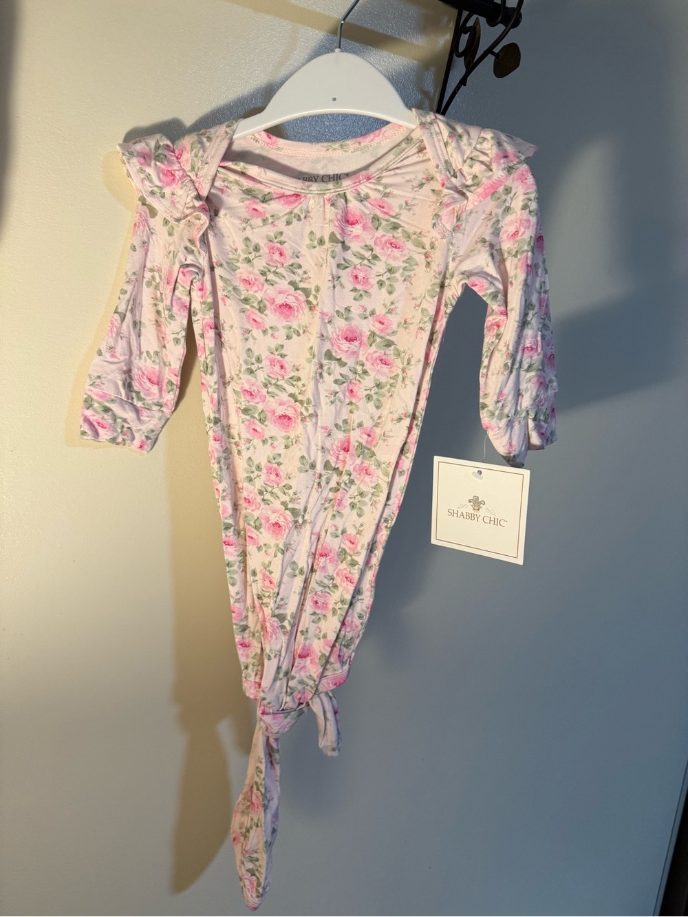 Shabby Chic Pink Floral Knotted Baby One-Piece